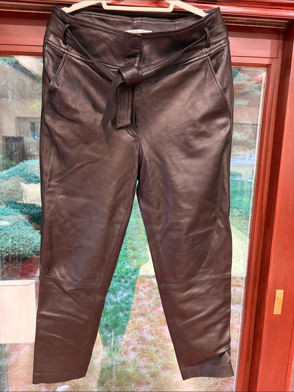Veronica Beard Black Lamb Leather Tie-Waist Pants